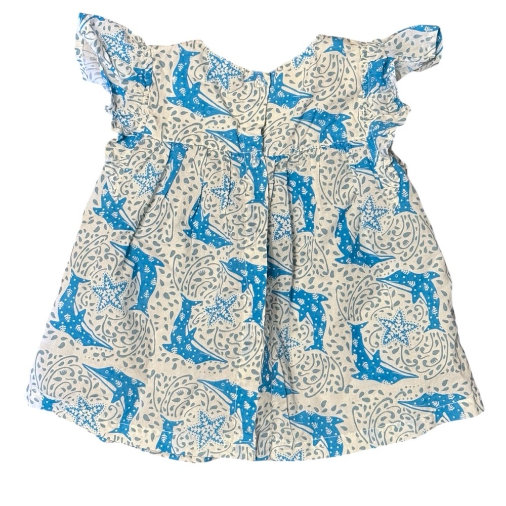 Almirah Dolphin Block Print Cotton Infant Dress and Bloomer Set